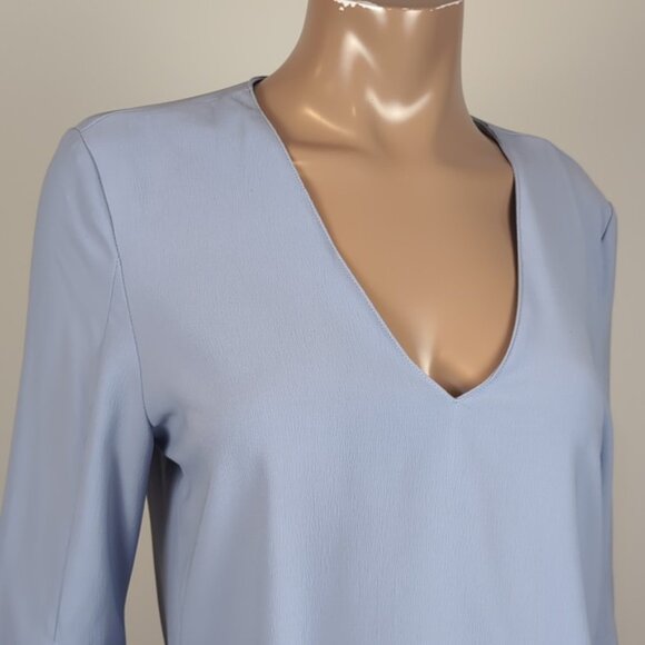 Topshop Periwinkle Slit Bell Sleeve Top VNeck Boxy Tunic Blouse Womens Size 8 - Picture 4 of 12